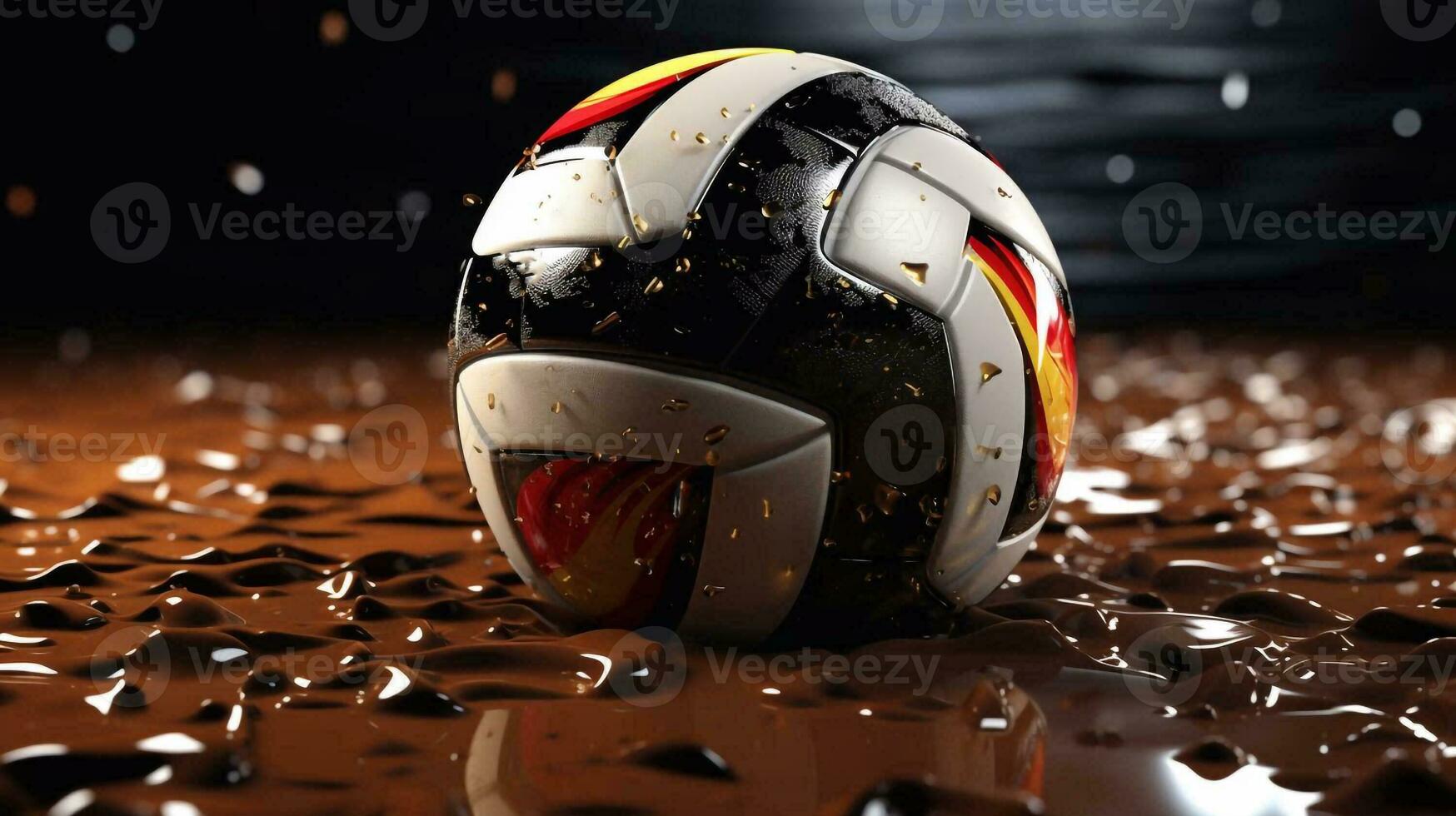 Soccer ball in burning fire flames Generative AI photo