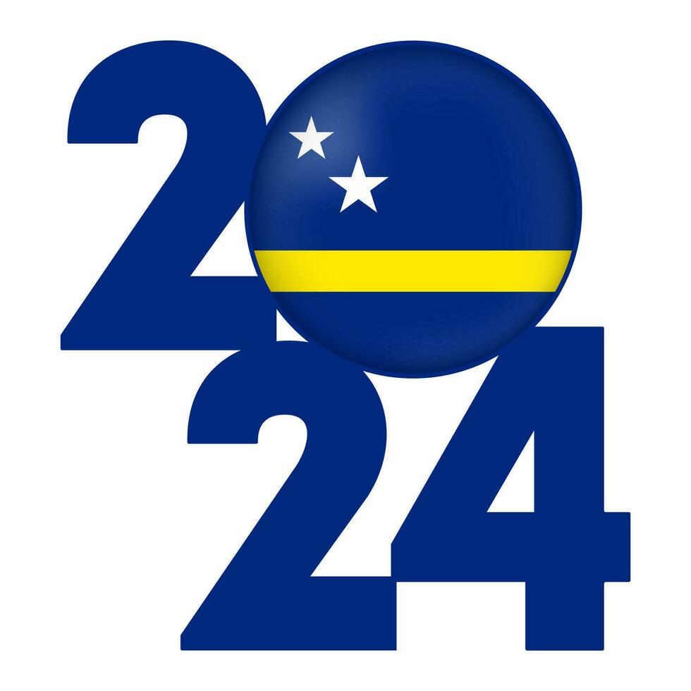 Happy New Year 2024 banner with Curacao flag inside. Vector illustration.
