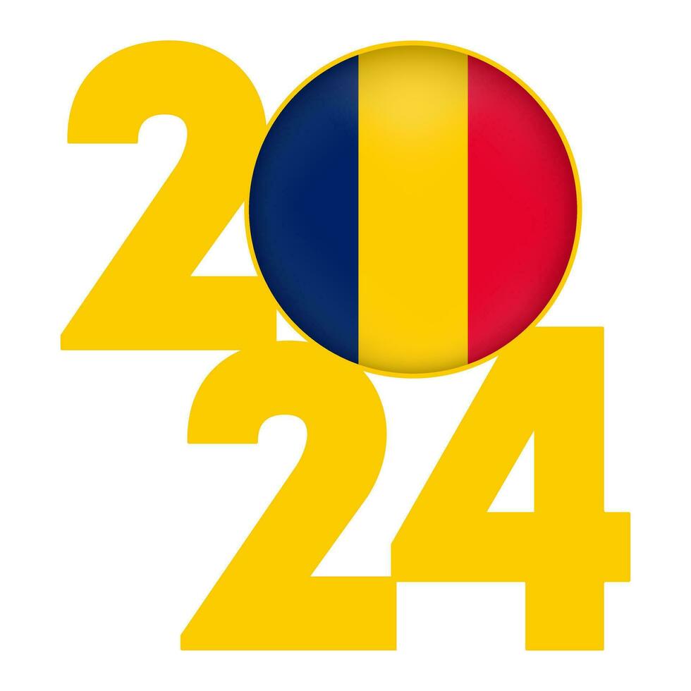 contento nuevo año 2024 bandera con Chad bandera adentro. vector ilustración.