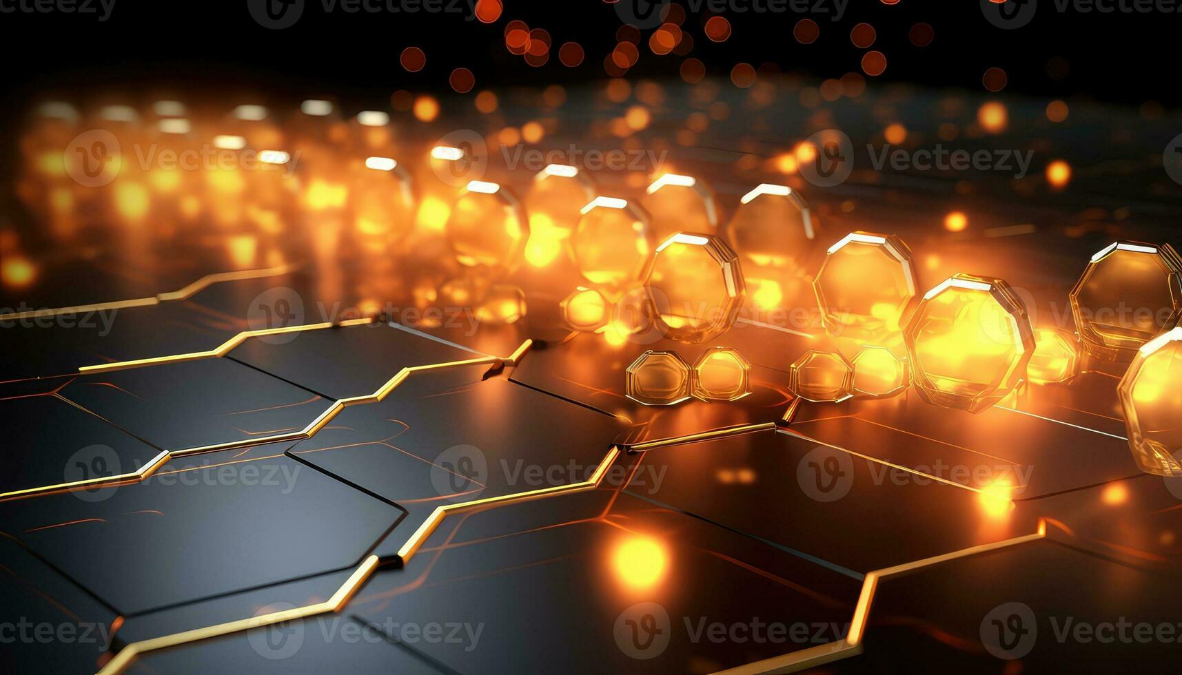 Metal Atoms Falling on Hexagonal Surface AI generated photo