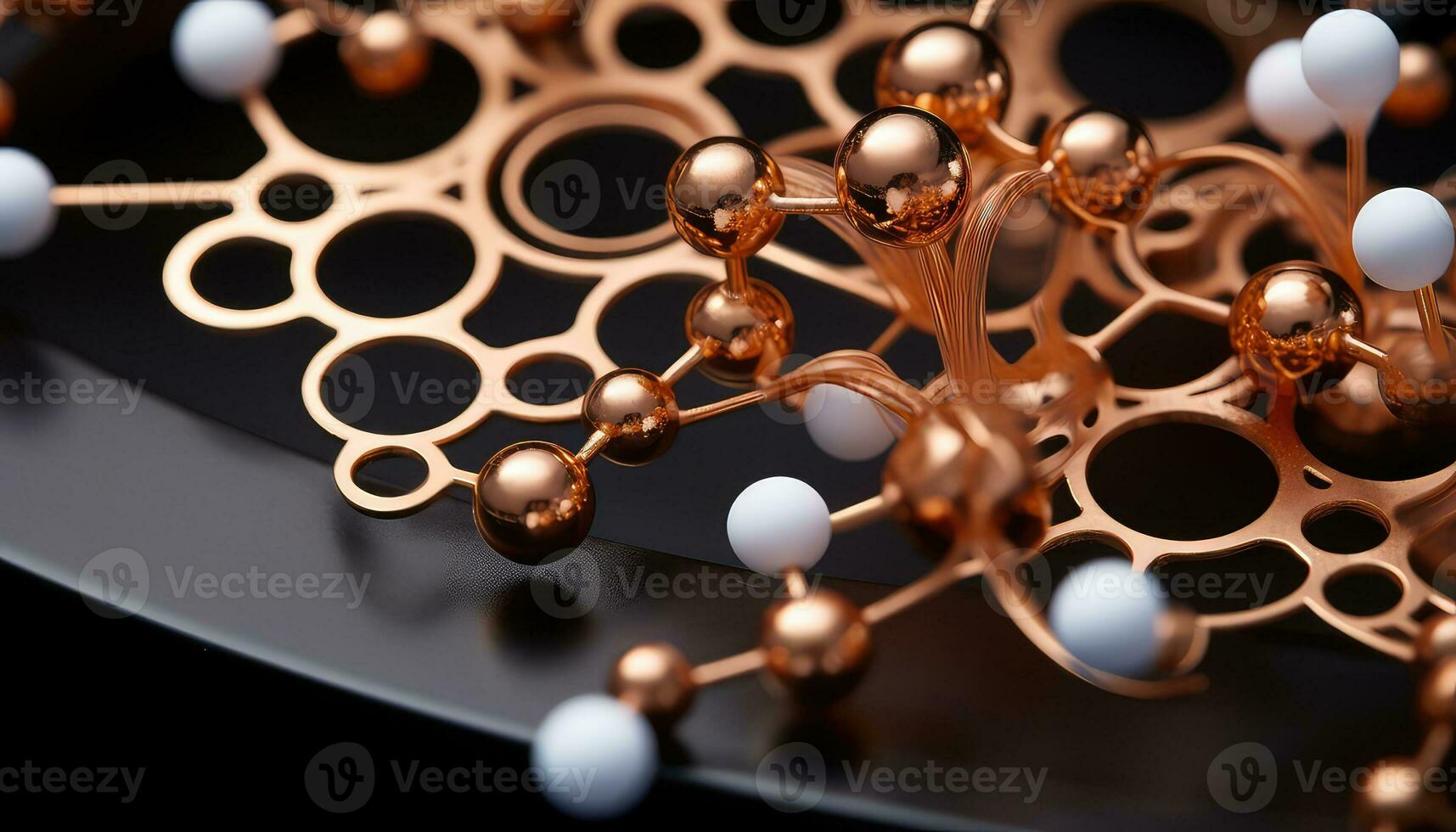 Metal Atoms Falling on Hexagonal Surface AI generated photo