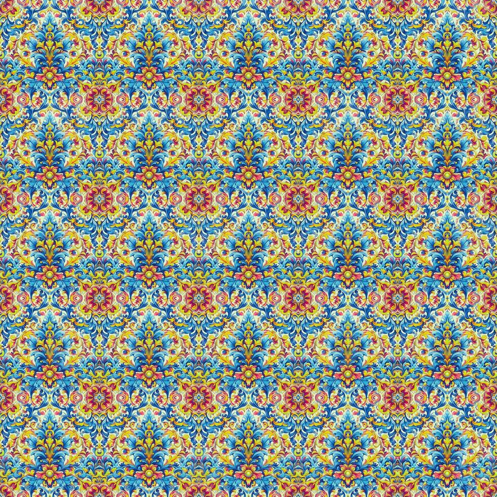 Seamless pattern texture with damask ornament with colorful. decorative elements. Hand drawn Vintage background. photo