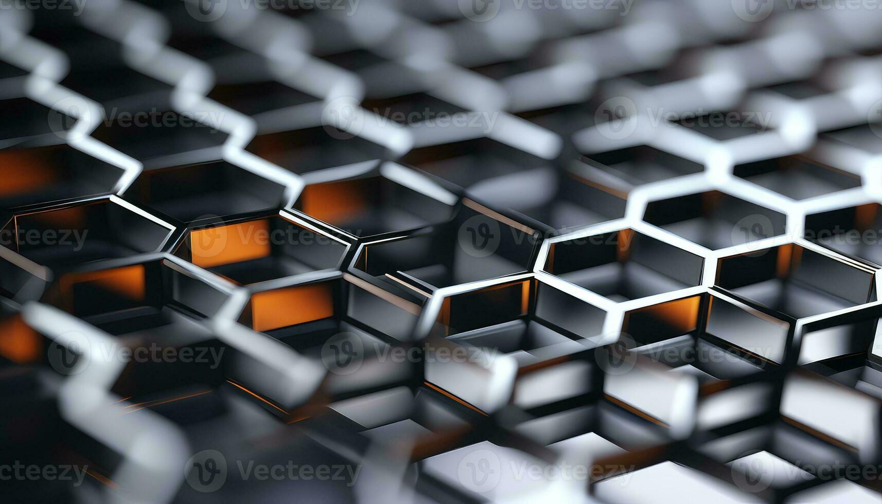 Falling Metal Atoms Meet Hexagonal Grid AI generated photo