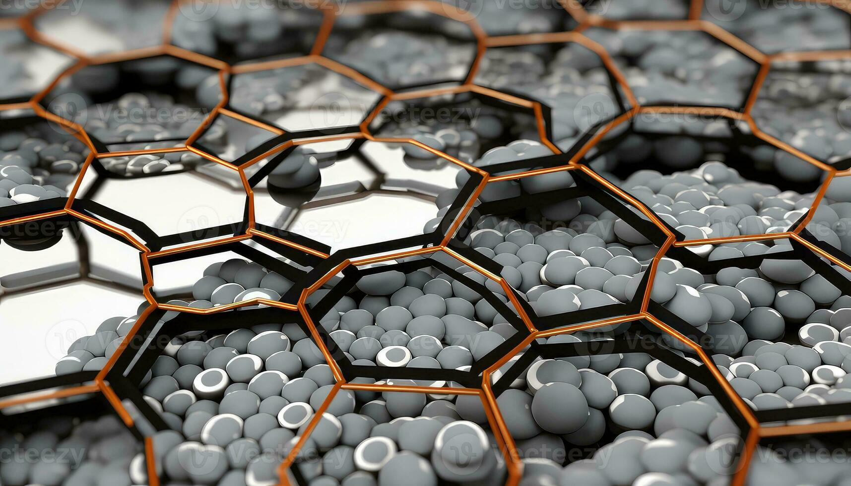 atómico ducha metal átomos en hexagonal cuadrícula ai generado foto