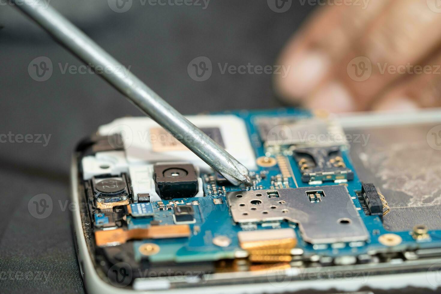 Repairing and upgrade circuit mainboard of notebook, electronic, computer hardware and technology concept. photo