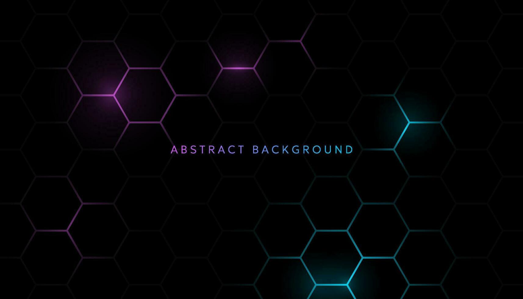 Futuristic honeycomb pattern with neon blue and purple hexagons on black vector