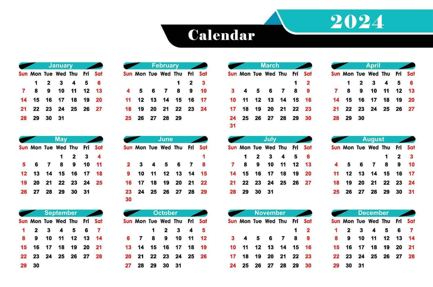 Modern Creative And professional calendar Design 2024, blue unique style calendar vector