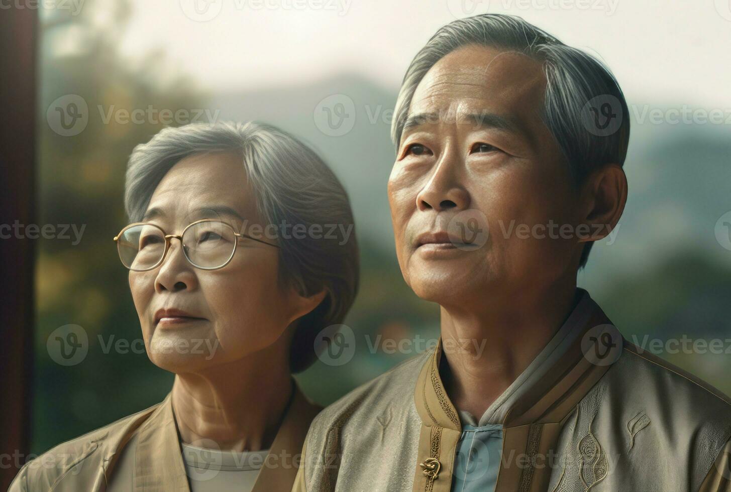 Modern style old asian couple look. Generate Ai photo