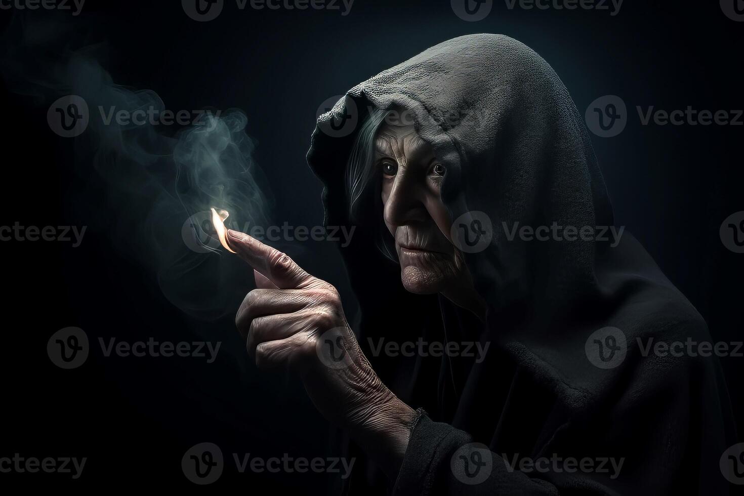 Old witcher smoke. Generate AI photo