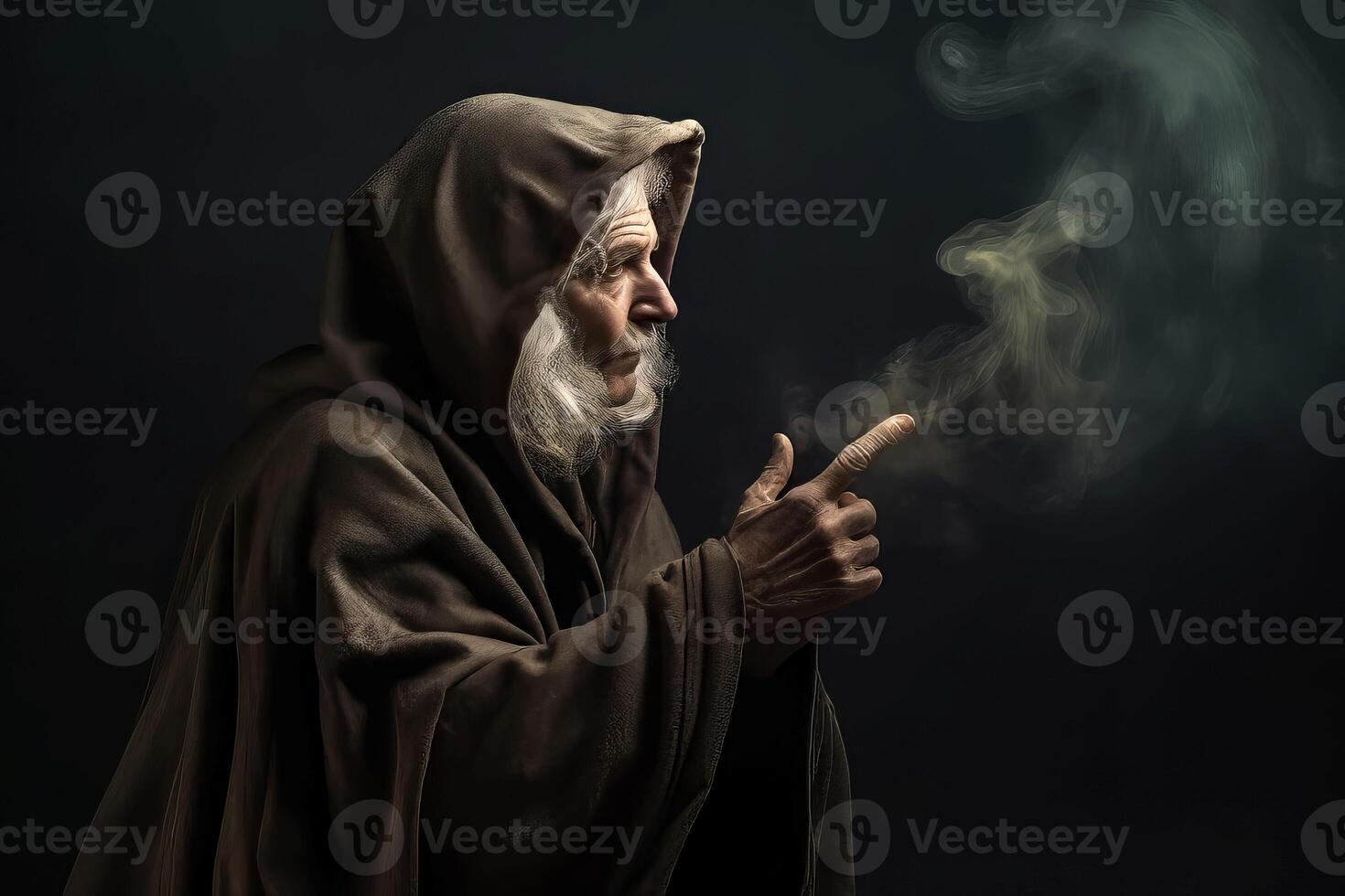 Old witcher smoke fantasy. Generate AI photo