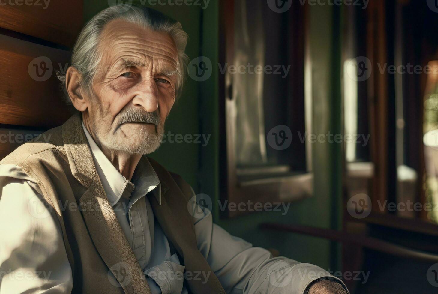 Lonely elderly man at home. Generate Ai photo