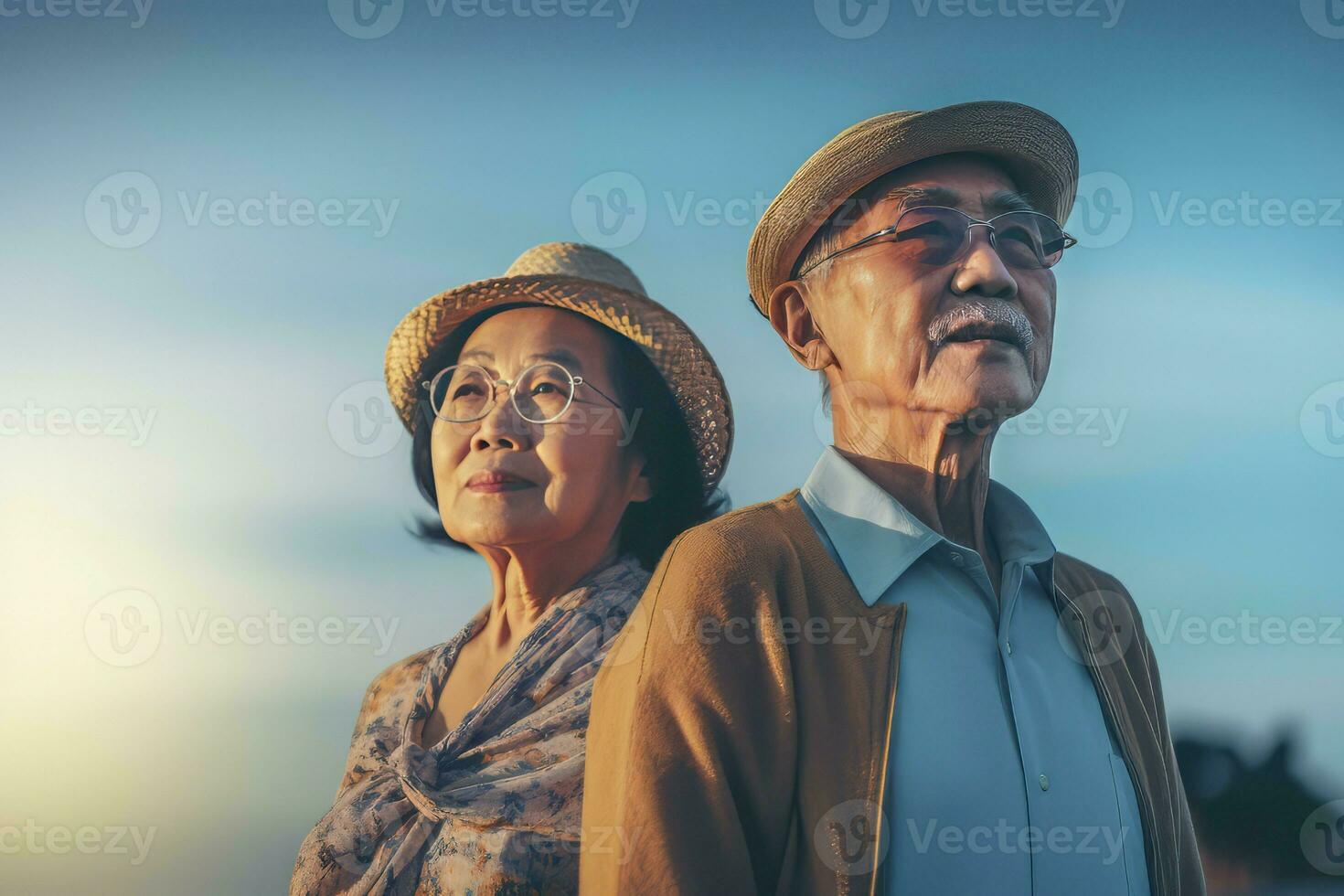 Modern style old asian couple. Generate Ai photo
