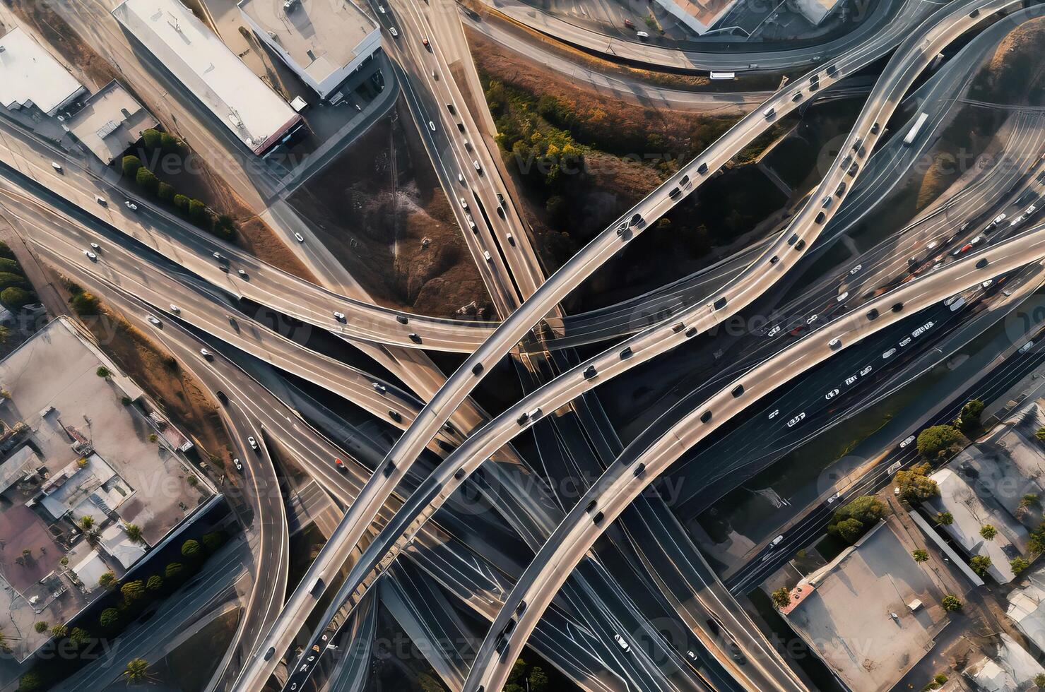 Multilevel city roads network. Generate Ai photo