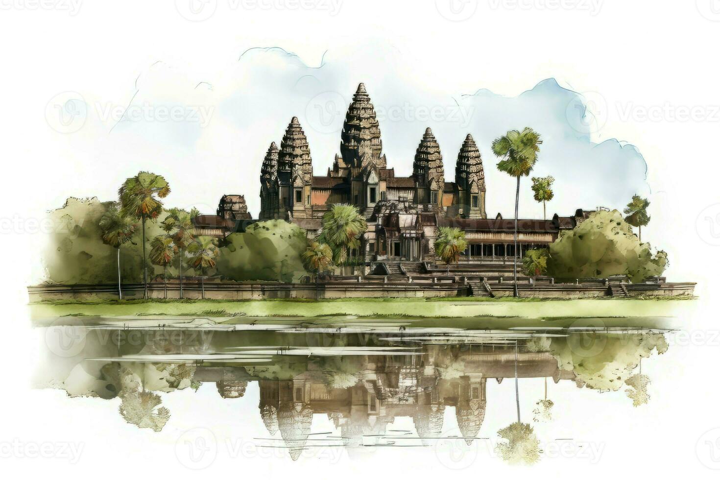 Angkor wat temple illustration. Generate Ai photo