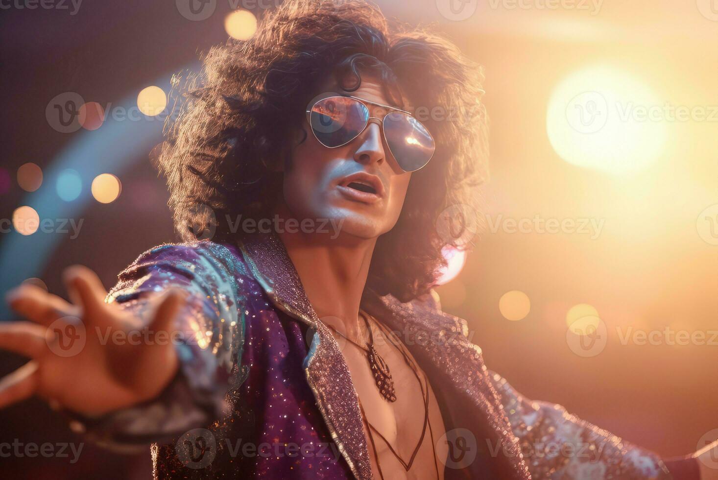Man dancing rock in sunglasses glam. Generate AI photo