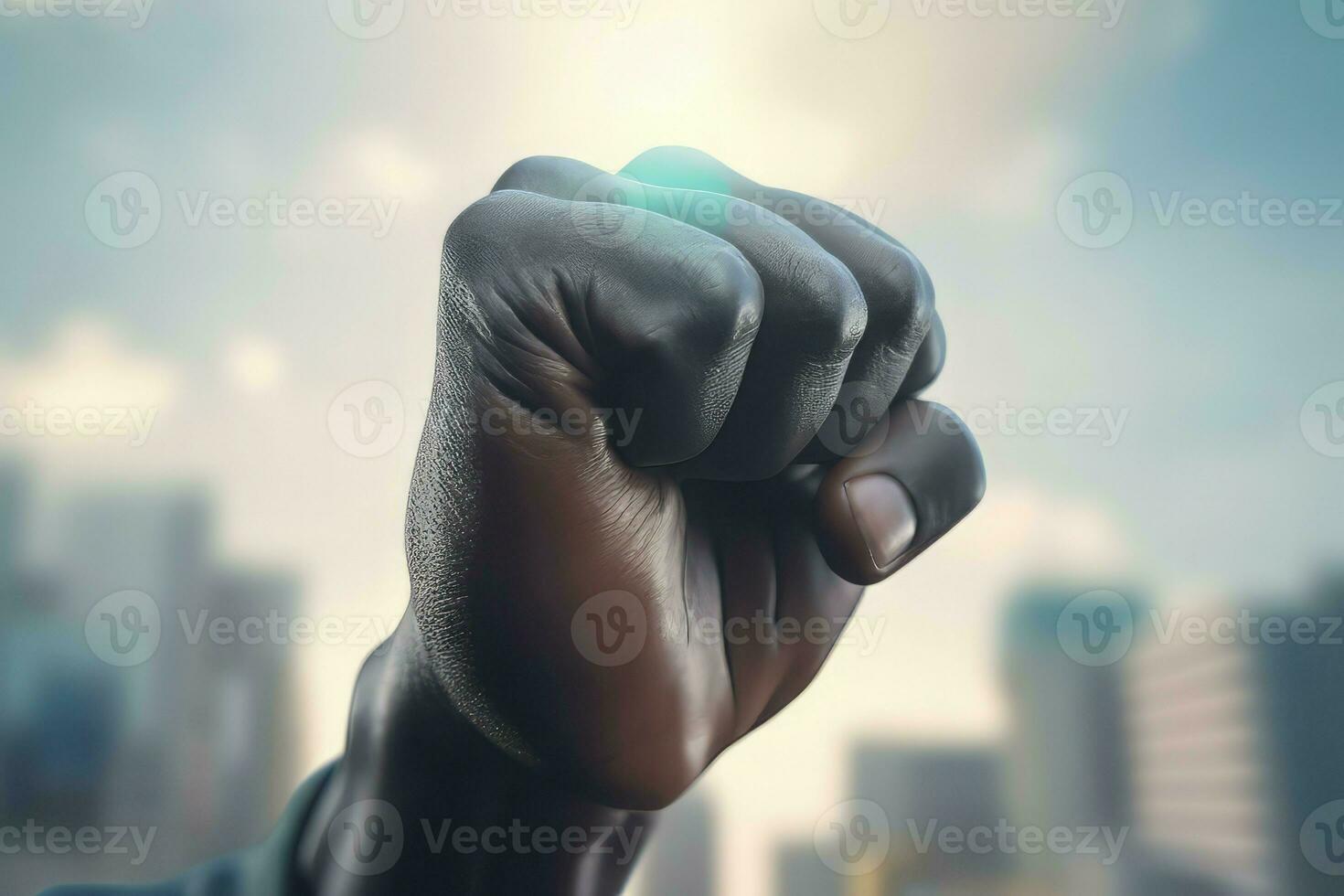 Black hand fist clenched sign. Generate Ai photo