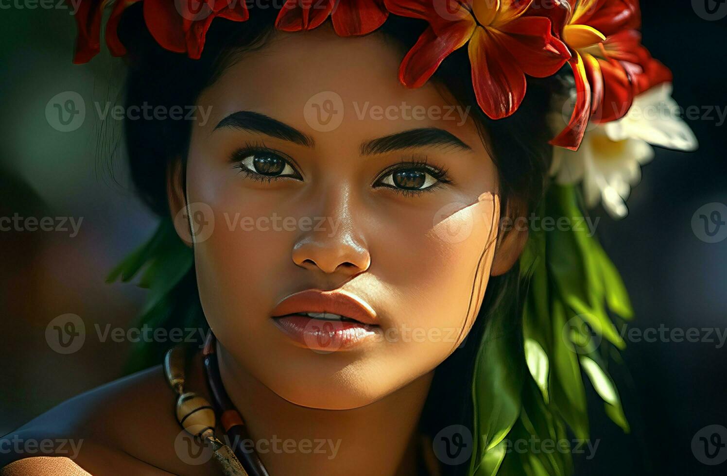 Closeup Hawaii female portrait. Generate Ai photo