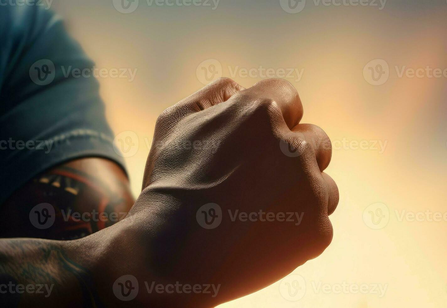 Black hand fist clenched sunny. Generate Ai photo