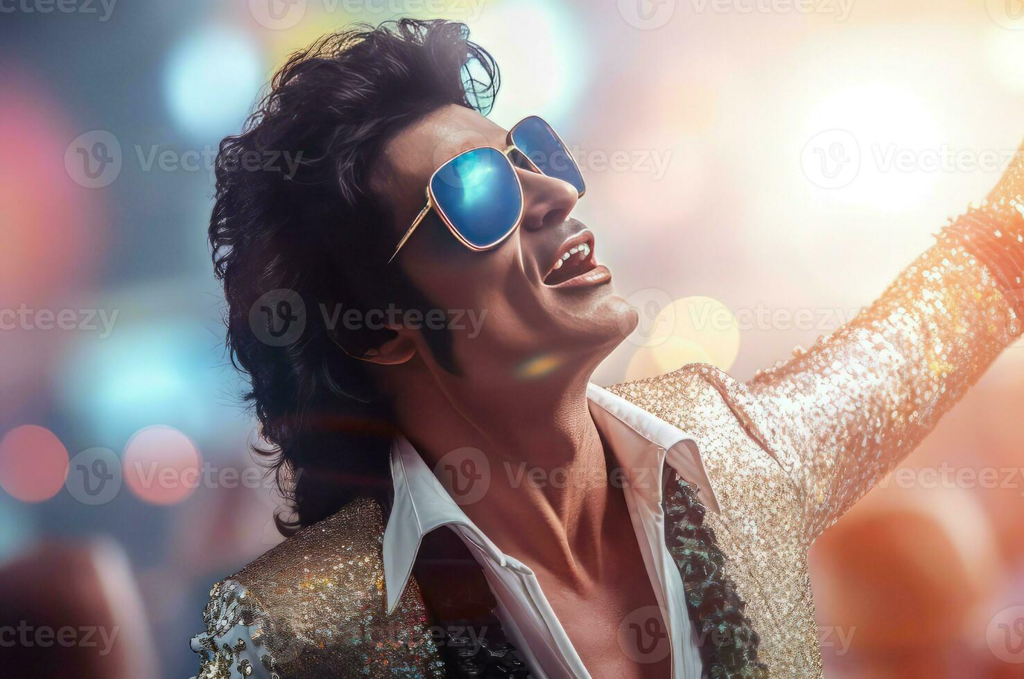 Man dancing rock in sunglasses sunny day. Generate AI photo