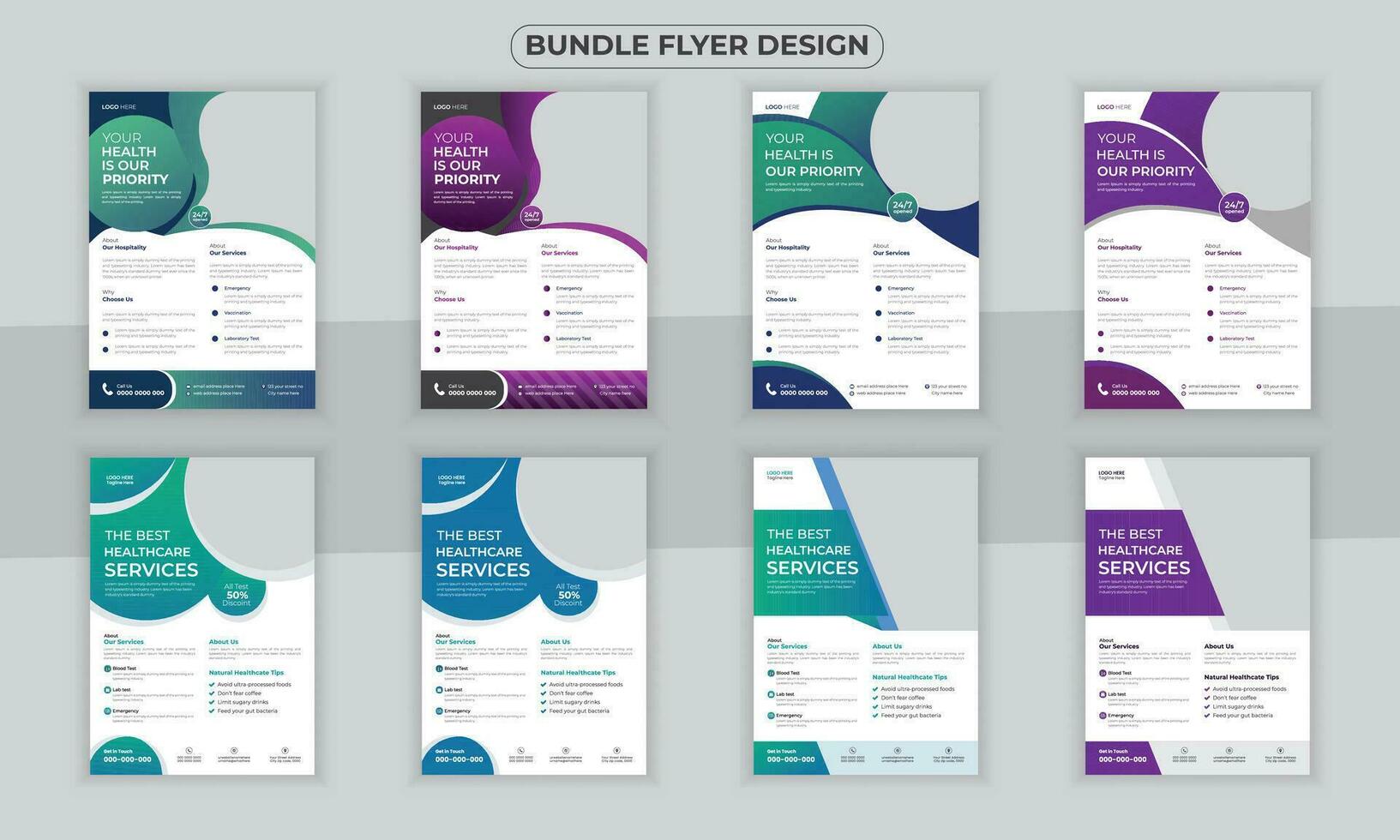 Medical bundle Flyer Design Template and Hospital Flyer set, corporate branding, Medical Brochure vector
