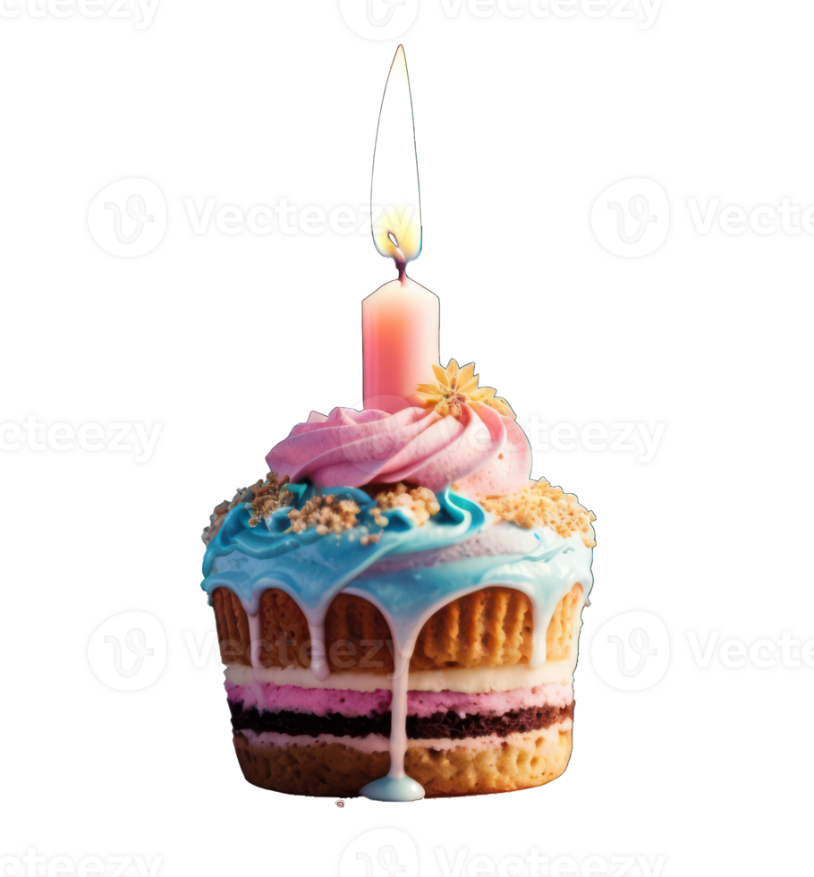 small cake with candle isolated on transparent background. AI Generative png