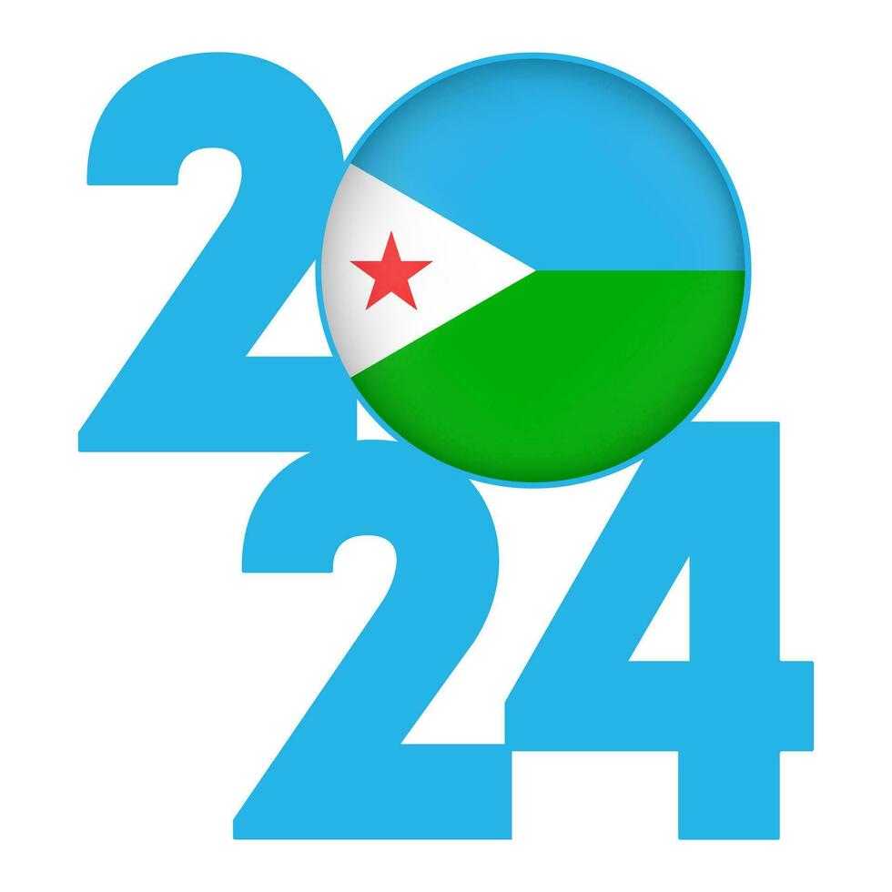contento nuevo año 2024 bandera con djibouti bandera adentro. vector ilustración.