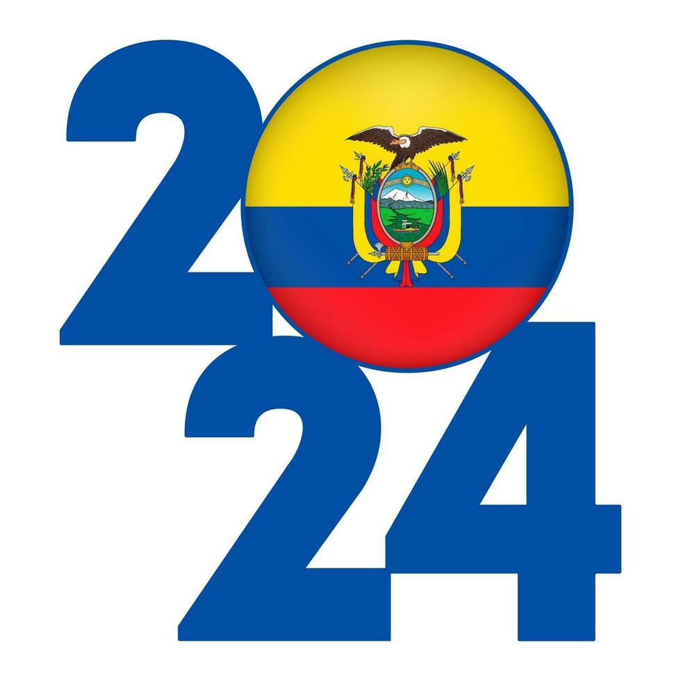 contento nuevo año 2024 bandera con Ecuador bandera adentro. vector ilustración.