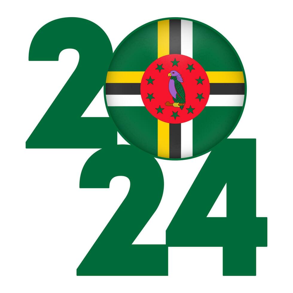contento nuevo año 2024 bandera con dominica bandera adentro. vector ilustración.