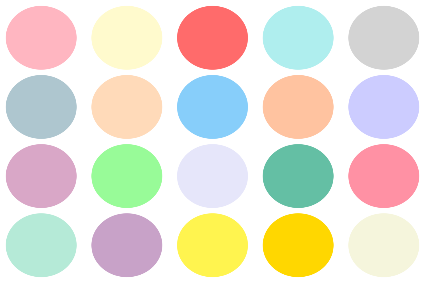 Isolated pastel color palette with color code on transparent background, 20 rgb pastel colors set png