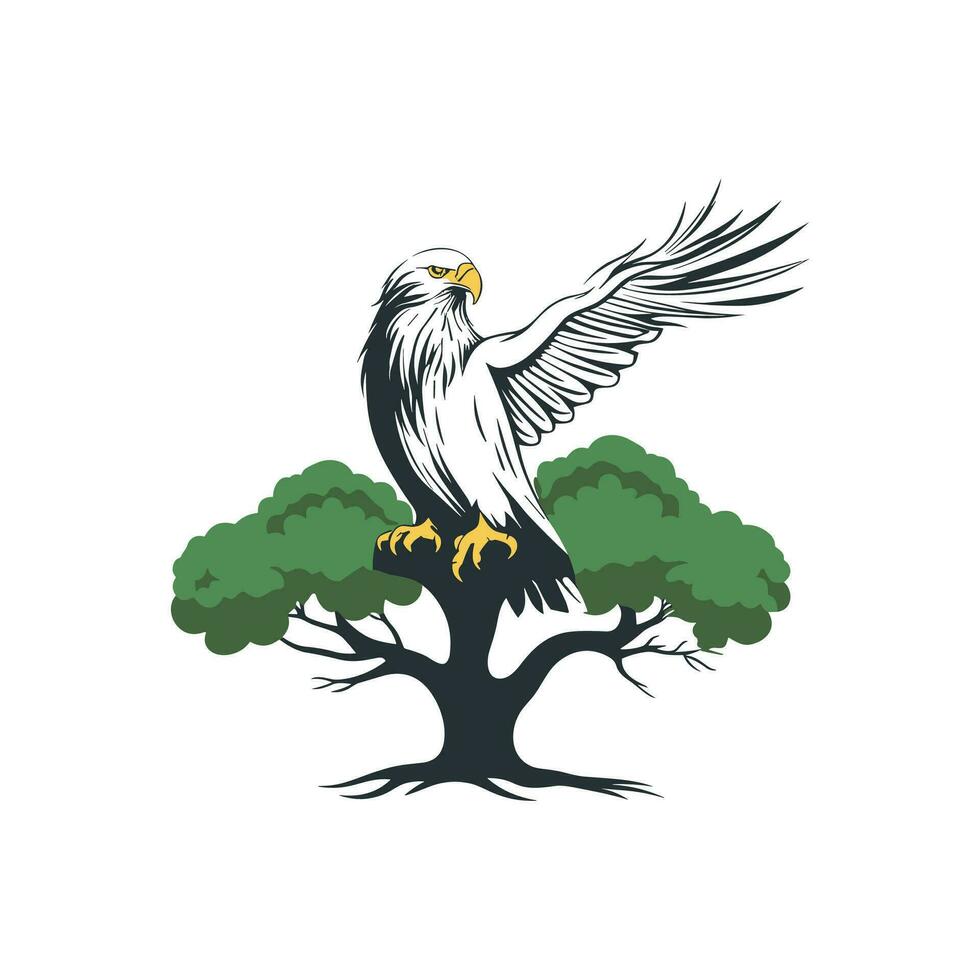 salvaje vida águila y árbol vector logo diseño