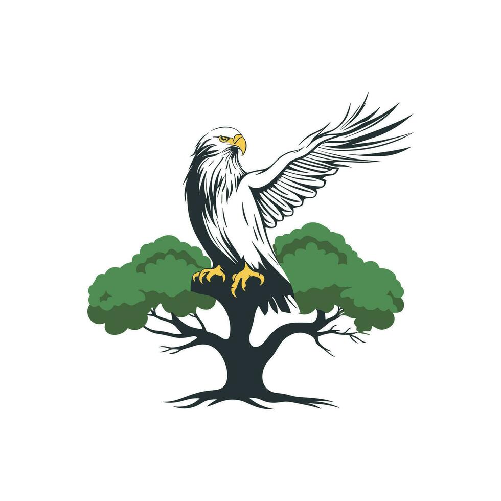 Wild life Eagle and Tree vector logo design