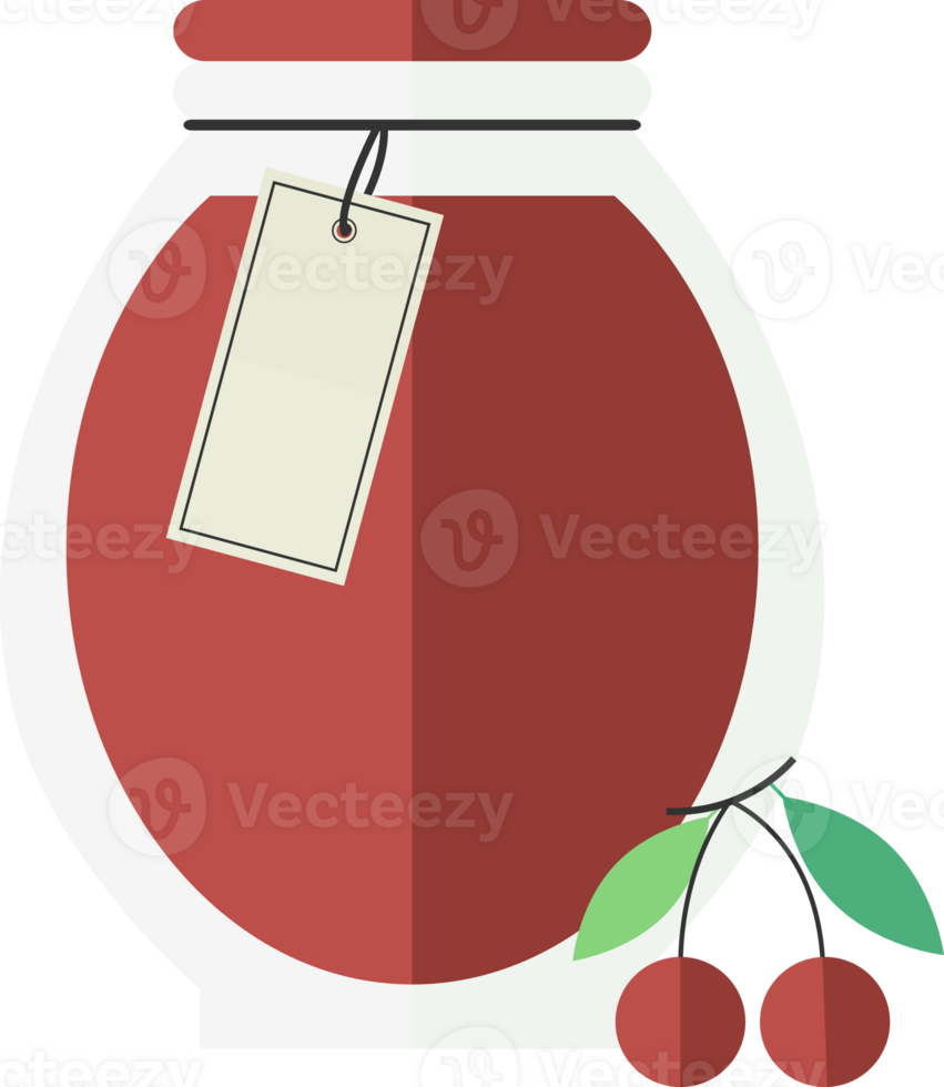 Transparent jar with cherries jam, juice png