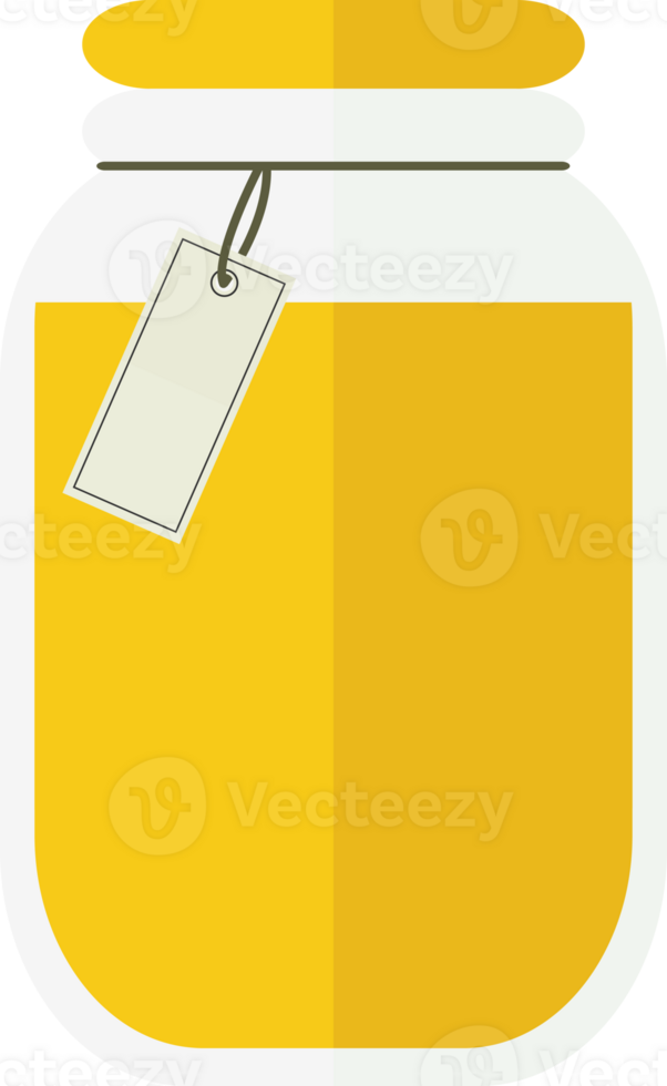 Transparent jar with honey or yellow juice, jam with a label png