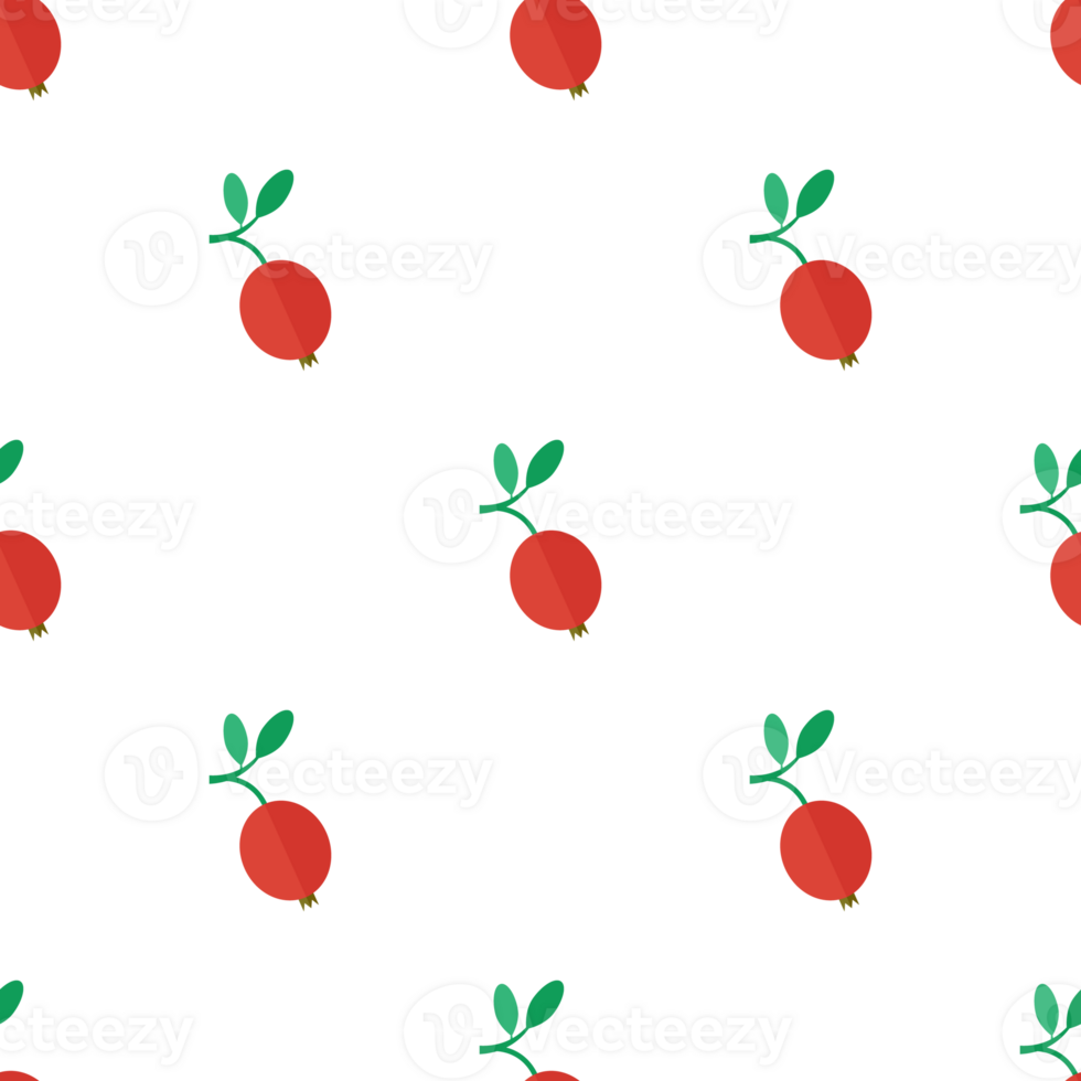 Seamless pattern with fresh cranberries and green leaves in flat style png