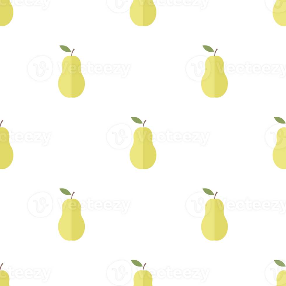 Seamless pattern with fresh pears and green leaf in flat style png