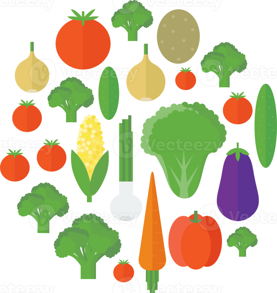 Illustration with different vegetables in flat png