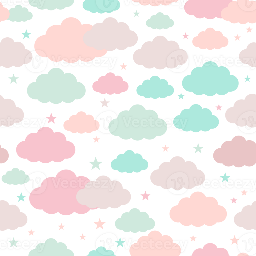 Clouds and stars in pastel colors seamless patterns png