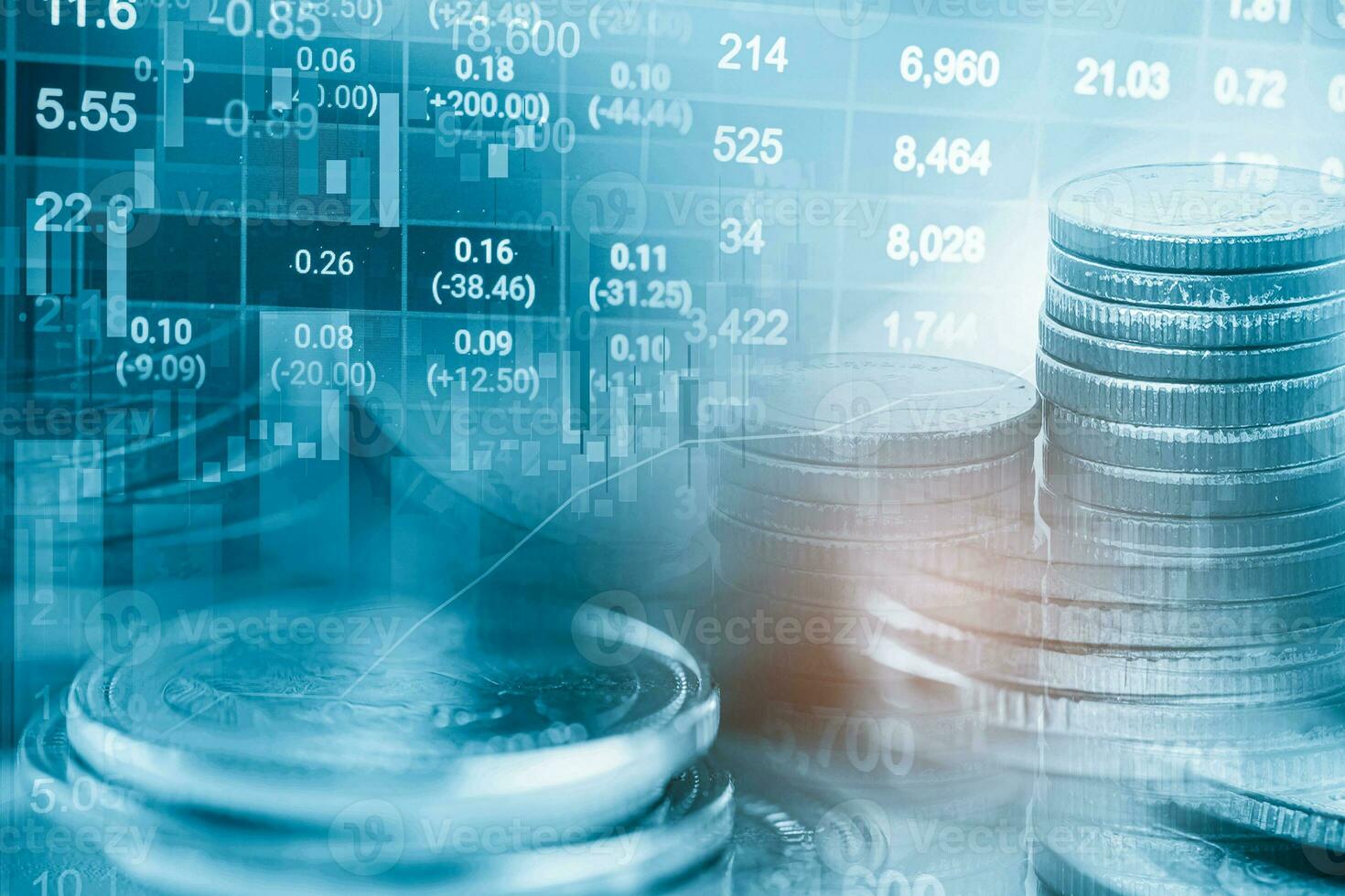 Stock market investment trading financial, coin and graph chart or Forex for analyze profit finance business trend data. photo