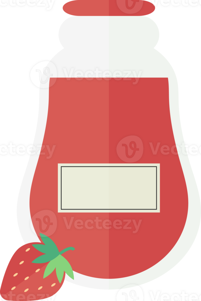 Transparent jar or bottle with strawberry jam, juice png