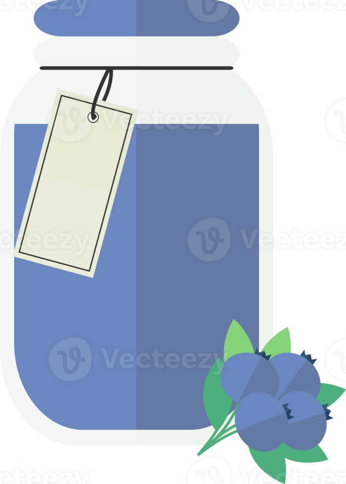 Transparent jar with blueberry jam, juice png