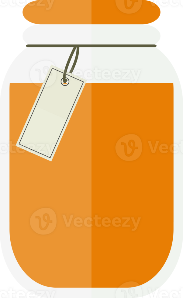 Transparent jar with honey or orange juice, jam, also with blank label png