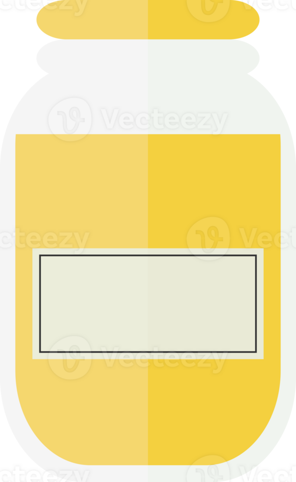 Transparent jar with honey or yellow juice, jam with a label png