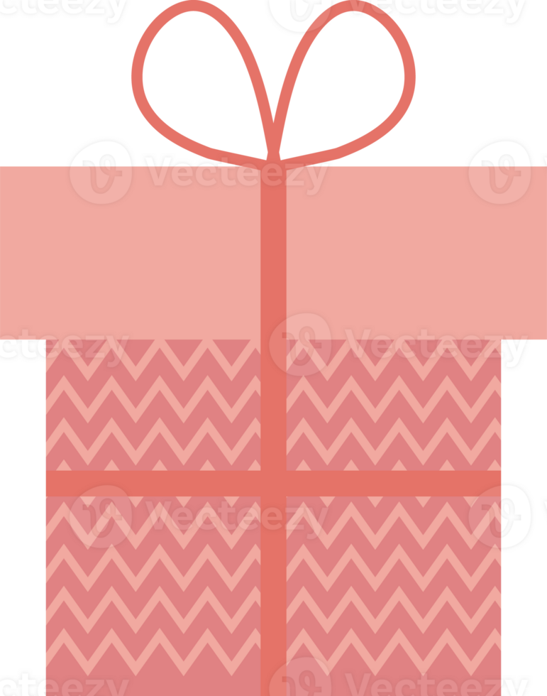 Pink gift box with ribbon and bow and zigzag pattern png