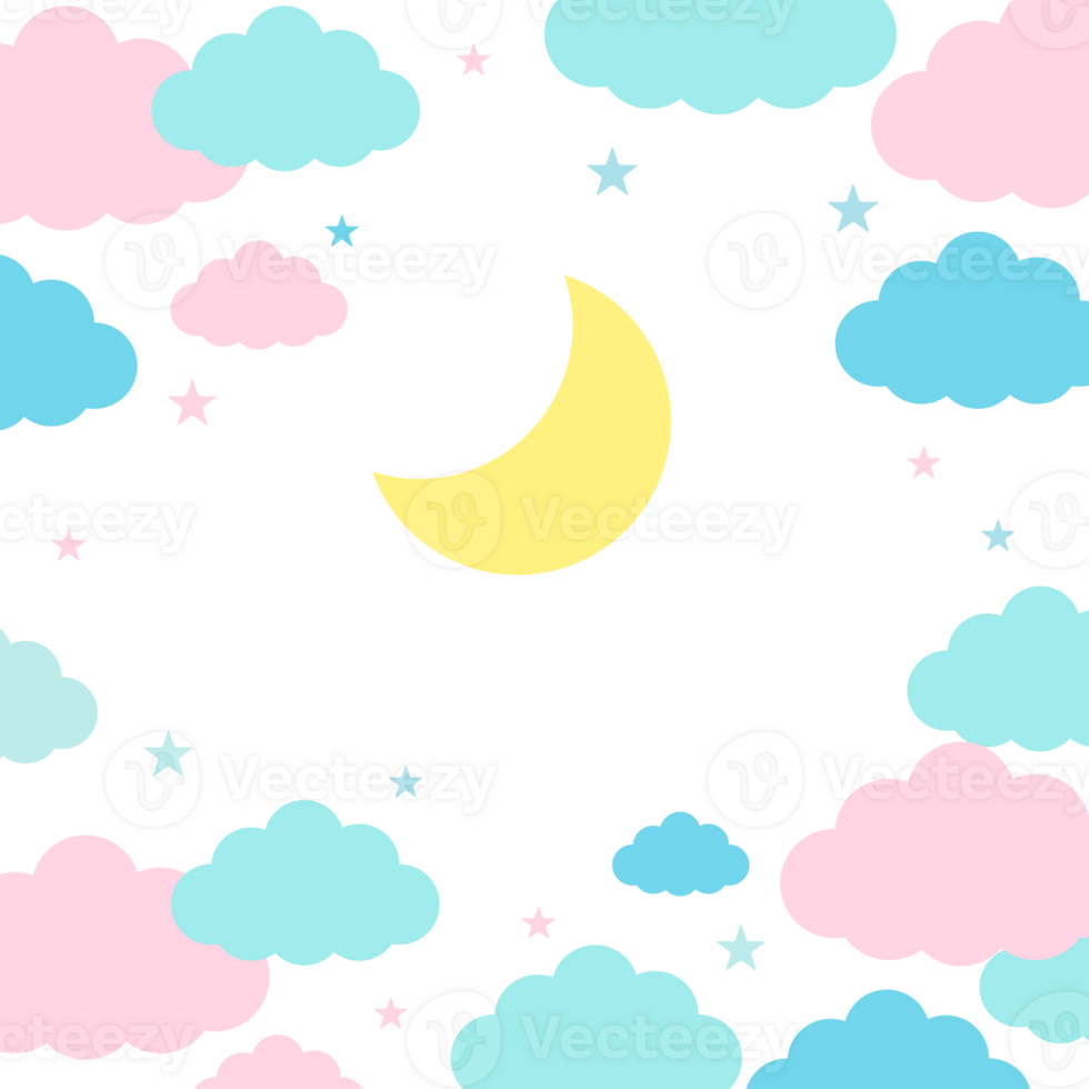 Moon, clouds and stars in pastel colors png