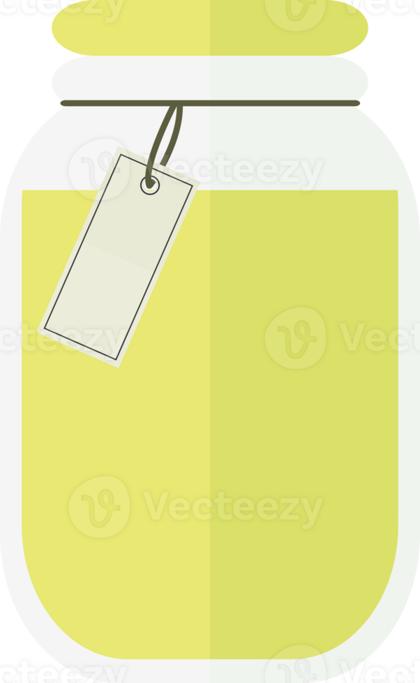 Transparent jar with honey or yellow juice, jam with a label png