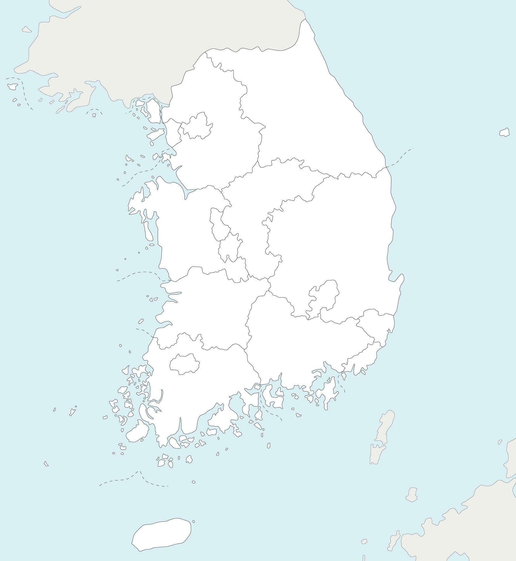 Vector Blank Map Of South Korea With Provinces Metropolitan Cities And Blank Map Of South Korea With Provinces Metropolitan Cities And Administrative Divisions And Neighbouring Countries Editable And Clearly Labeled Layers Vector