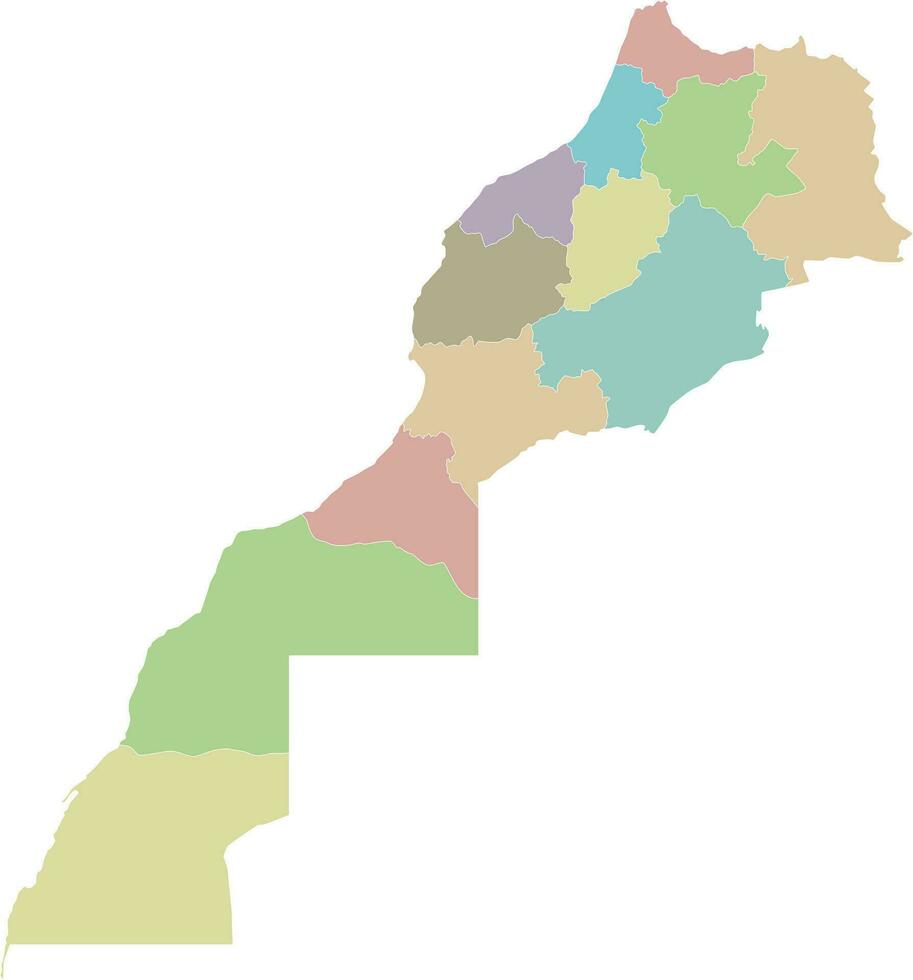 Vector blank map of Morocco with regions and administrative divisions. Editable and clearly labeled layers.