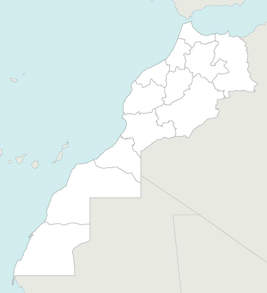 vector blanco mapa de Marruecos con regiones y administrativo divisiones, y vecino países. editable y claramente etiquetado capas.