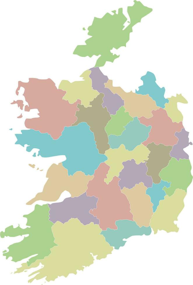 Vector blank map of Ireland with counties and administrative divisions. Editable and clearly labeled layers.