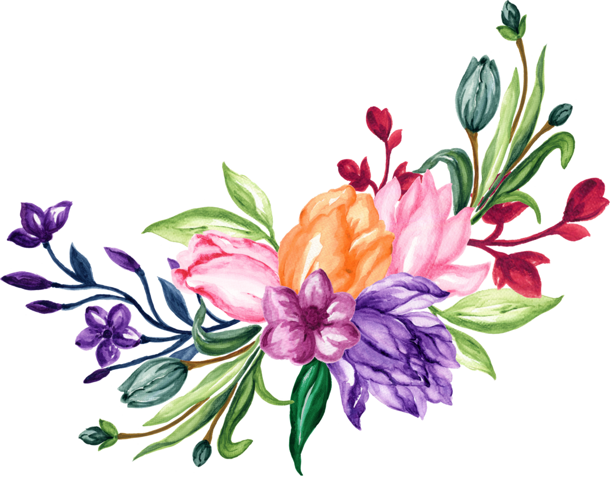 Tulips Flower Watercolor illustration wreath bouquet for card, product design, festive greetings png